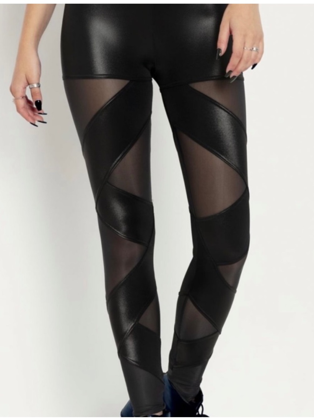 Blackmilk Black Wet LookSheer Panel Leggings XS
